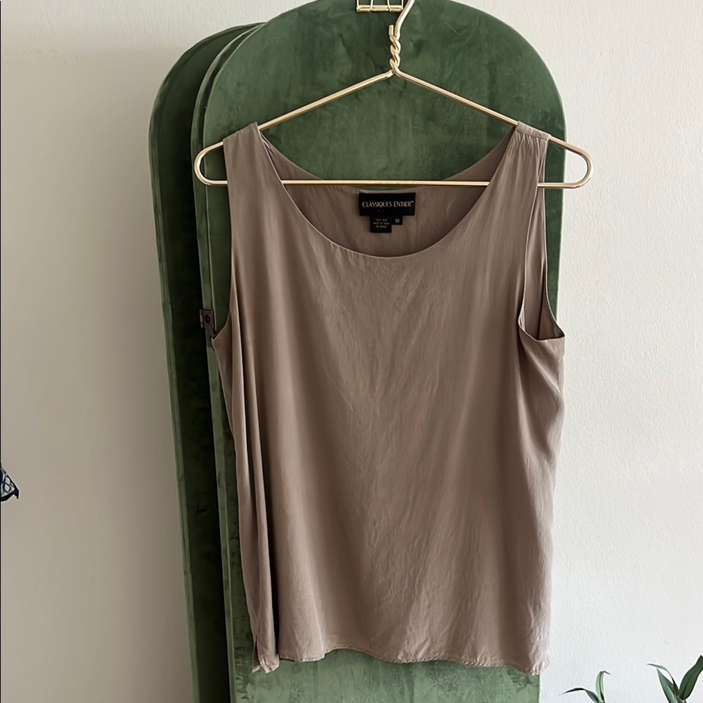 100% Silk 🤎 Brown Quiet Luxury Taupe Tank Shell Camisole Vintage